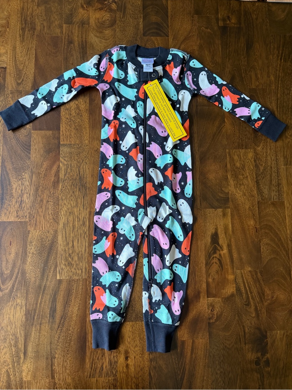 Hanna Andersson Black Footed-Free One-Piece Pajama with Multi-Color Ghosts 2T